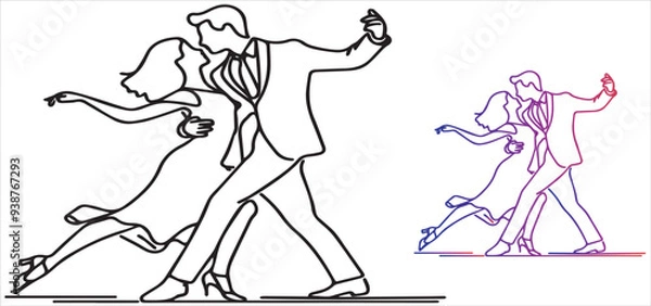 Fototapeta line drawing of couple dancing vector
