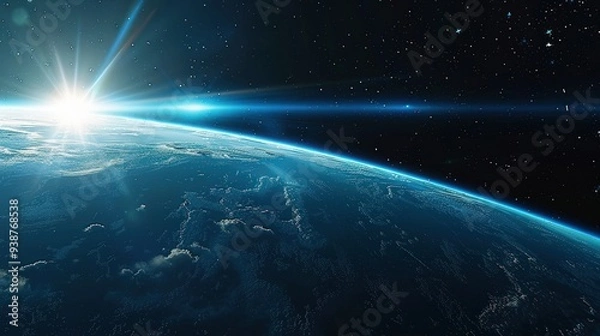 Fototapeta image of the horizon with an artistic interpretation of cosmic elements, blending the edge with fantastical space phenomena.