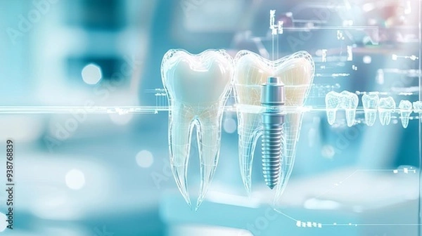 Fototapeta A dental implant procedure being performed with the help of computer-guided technology, emphasizing the precision and innovation in modern dentistry