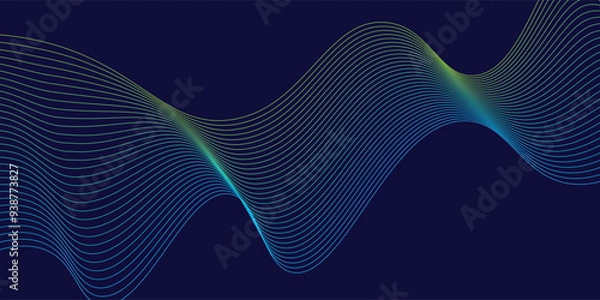 Fototapeta Abstract glowing wave lines on dark blue background. Dynamic wave pattern. Modern flowing wavy lines. Futuristic technology concept. Suit for banner, poster, cover, brochure, flyer, website