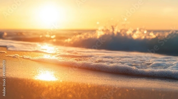 Obraz Golden_Sunset_Over_Tranquil_Beach_A_closeup
