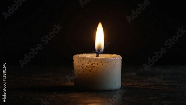 Fototapeta photo of a burning white candle on a black background made by AI generative