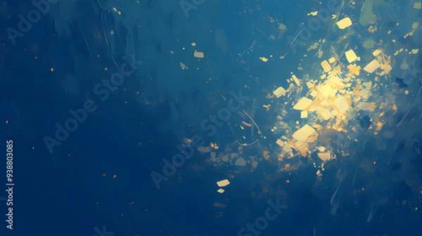 Fototapeta Golden Specks on a Blue Canvas, Abstract Art Background