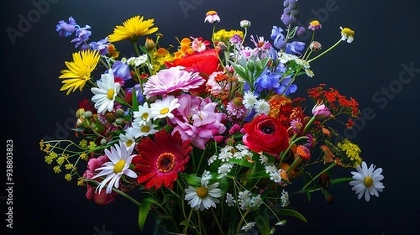 Fototapeta Vivid and colorful mixed flower bouquet, detailed still life