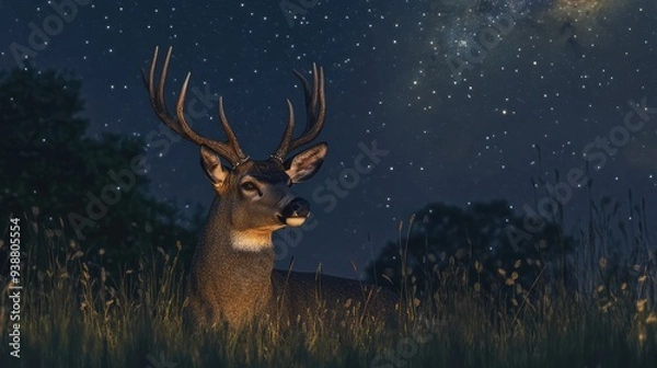 Fototapeta _Starlit_Guardian_of_the_Meadow_A_tranquil_image