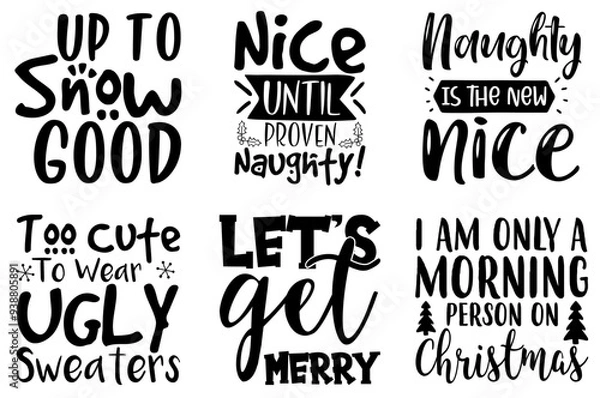 Fototapeta Minimal Funny Christmas Typography, Labels And Badges Collection Vector Illustration for Wrapping Paper, Logo, Advertisement