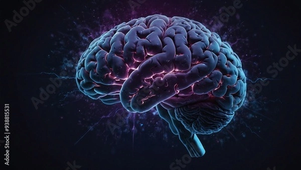 Fototapeta photo illustration of human brain organs in blue and purple made by AI generative