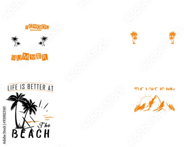 Fototapeta Cute Summer Typography Inscriptions, Typographic Emblems Bundle Vector Illustration for Greeting Card, Mug Design, Poster