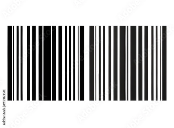Fototapeta Black and white barcode icons isolated on a white background. The barcodes are simple, minimalist icons that represent product identification and scanning.