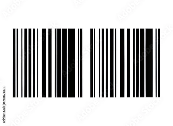 Fototapeta Two black and white barcode icons are isolated on a white background. The barcodes are parallel to each other and separated by a small space