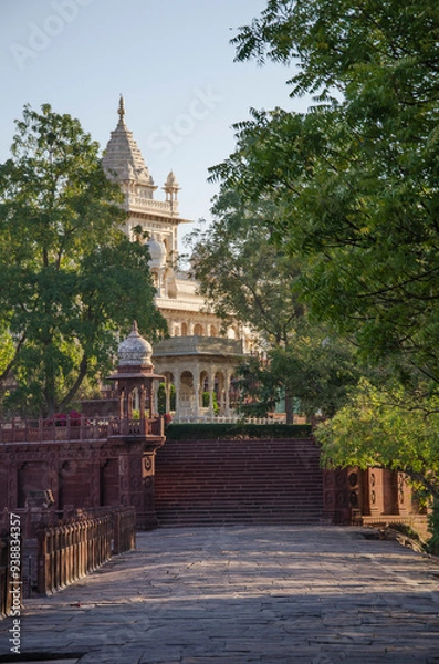 Fototapeta Beautiful architecture of Jaswant Thada cenotaph, in memory of Maharaja Jaswant Singh II, intricately carved sheets of Makrana marble, Jodhpur, Rajasthan, India, Asia.