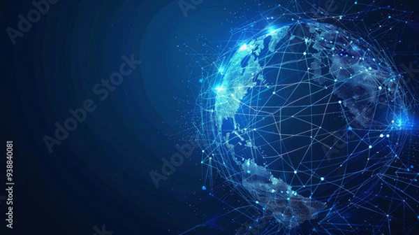 Fototapeta A blue background with a globe in the center