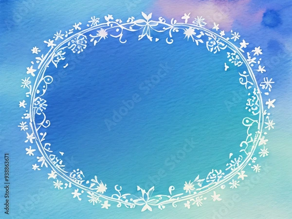 Obraz 水彩の背景にフレーム、雪の結晶