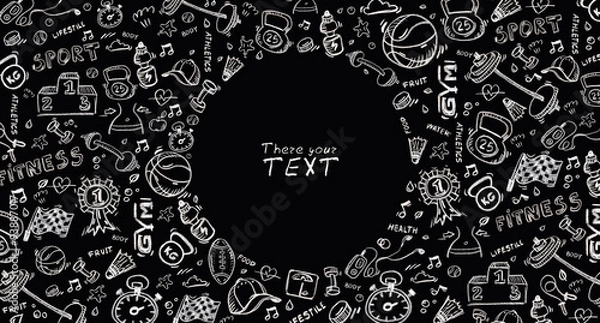 Fototapeta Hand drawn sport doodle set. Pattern.