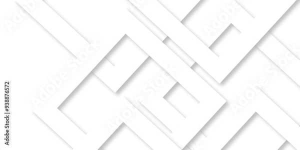 Fototapeta White abstract geometric background with white paper sheets soars as abstract spaces with rectangles, parallel stripes, perspective, shadows in simple strict modern material in triangle and square.	