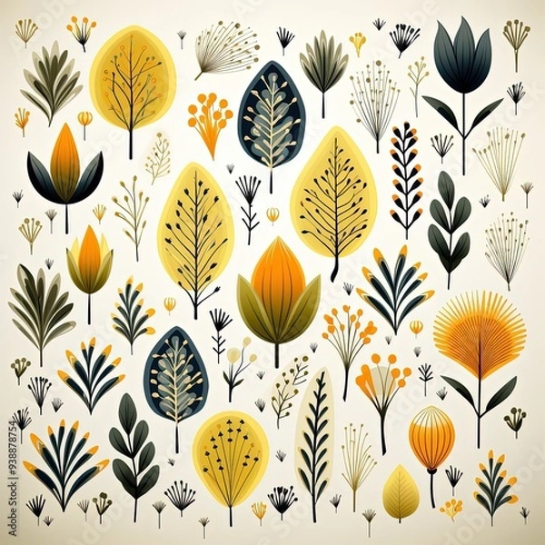 Fototapeta Clean and Modern Leaf Pattern in a Minimalistic Vector Illustration