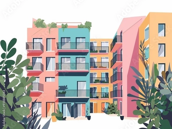 Obraz modern apartment building simple illustration clipart isolated on white. AI generated