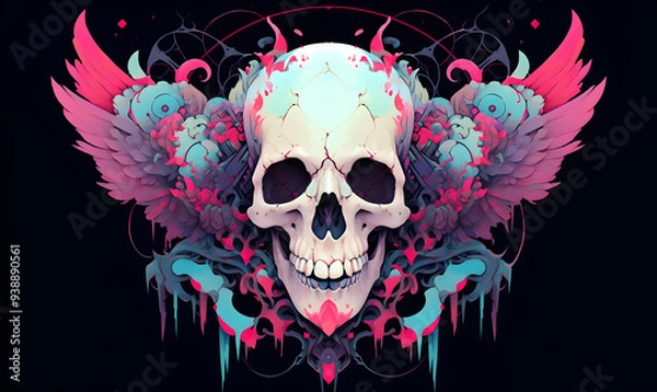 Obraz Skull with Wings symmetry layout illustration