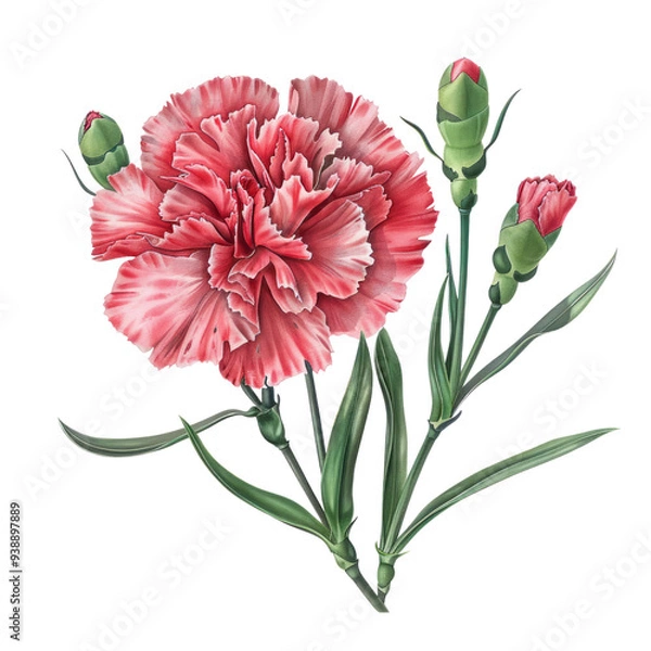 Fototapeta A bouquet of pink carnations and a dahlia flower bloom beautifully