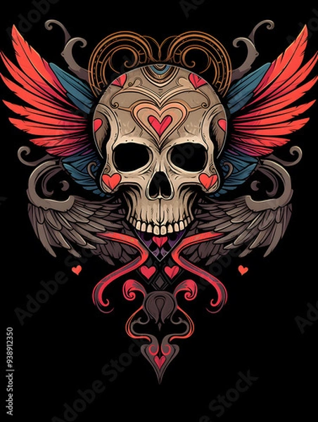 Obraz Tribal Skull and Winged symmetry layout illustration