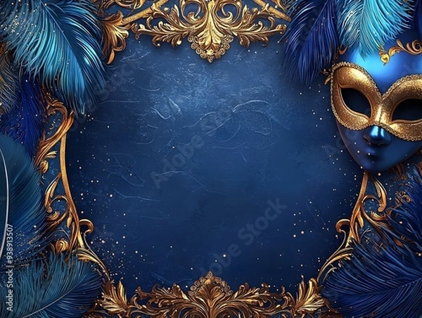 Obraz Carnival of Venice Style Wallpaper with Deep Blue Background and Ornate Decorative Elements