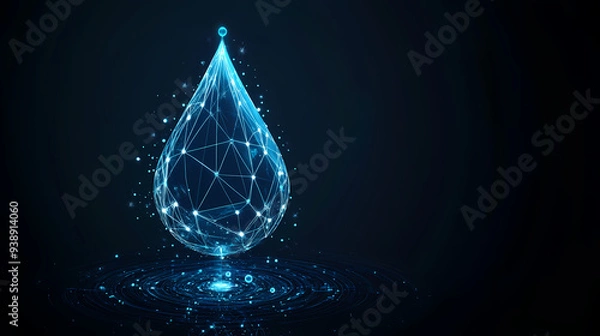 Fototapeta Digital water drop, a symbol of future technology