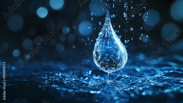 Fototapeta Digital water drop, a symbol of future technology