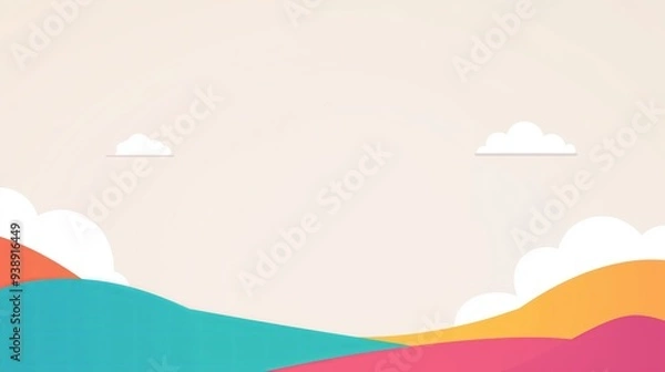 Fototapeta Colorful abstract landscape with rolling hills and clouds

