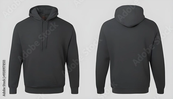 Fototapeta mockup blank dark grey hoodie with mannequin, grey background, Ai generated Images
