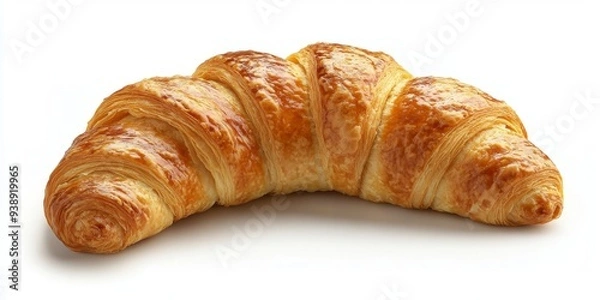 Obraz Elegant Croissant on Abstract White Background: Minimalist Culinary Art for Breakfast and Afternoon Tea Concepts. Creative Composition with Stylish Texture and Gradient Elements. AI-Generated Artwork 