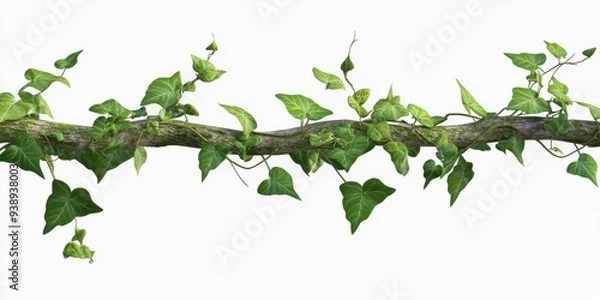Fototapeta Elegant Abstract Green Vines and Branches on White Background: Botanical Illustration for Spring Season. Minimalist Floral Design for Advertising and Marketing. Decorative Plant Motif Symbolizing Grow
