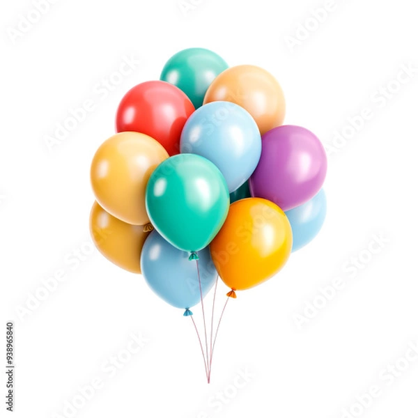 Obraz A bunch of colorful balloons on a transparent background. Perfect for birthday parties, celebrations, and festive events. Ideal for use in event planning, party supplies marketing, and promotional mat