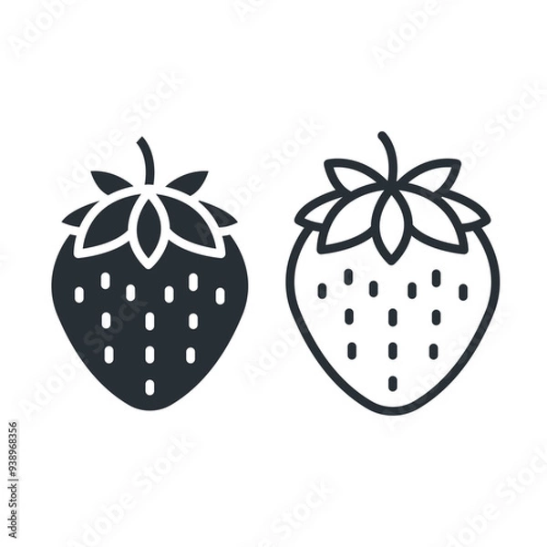 Fototapeta Fresh strawberry fruit flat and line icon. Isolated vector illustration.	