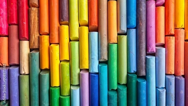 Obraz Soft And Vibrant Pastel Sticks Lie Neatly Arranged In Rows, Ready To Create Colorful Artistic Strokes.