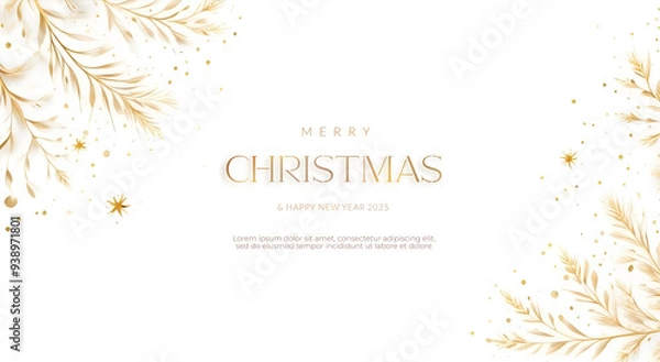 Obraz Merry Christmas Background with Elegant gold and white ornaments