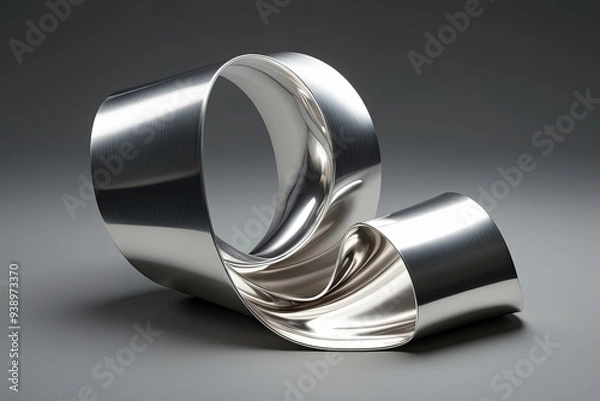 Fototapeta Three Dimensional Silver Metallic Ribbon with Amorphous Liquid Design