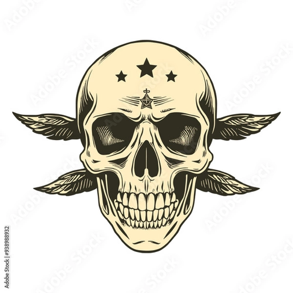 Obraz Skull with Wings and Stars