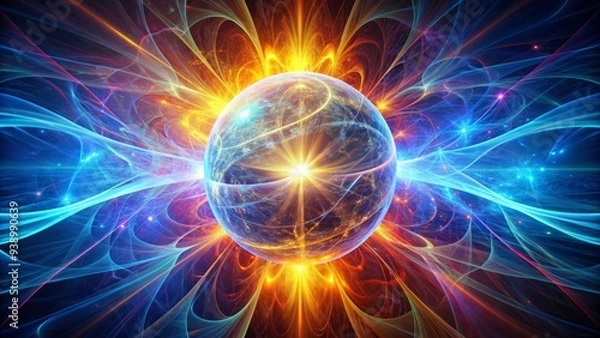 Fototapeta Vibrant, swirling energy patterns emanate from a glowing orb, representing the invisible forces of electromagnetic fields in a mesmerizing, futuristic scientific visual representation.