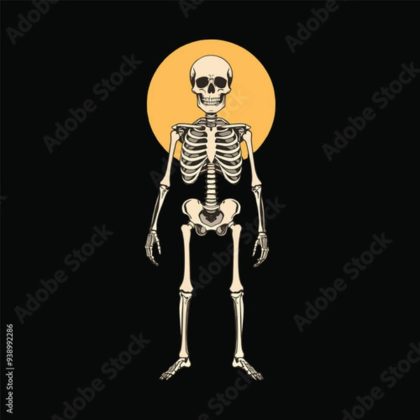 Obraz Full-Body Skeleton with Yellow Circle Background