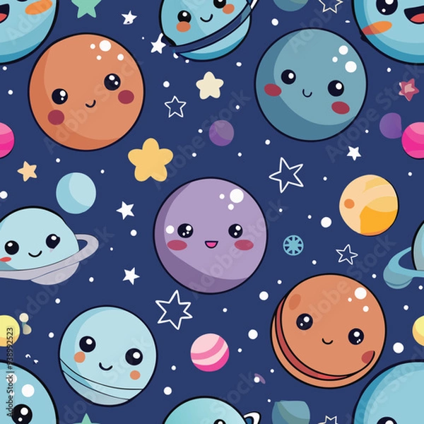 Fototapeta seamless pattern with cute planets and stars