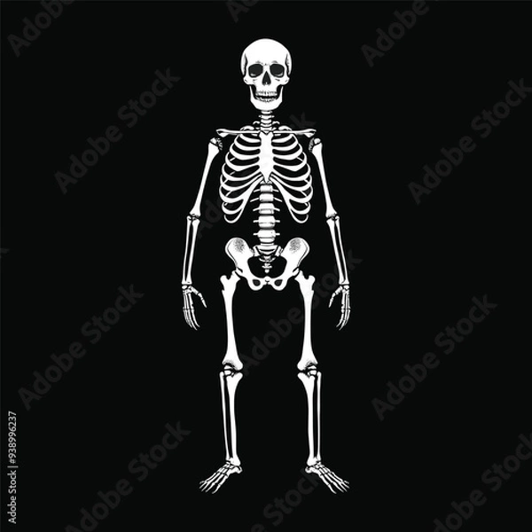 Obraz Standing Skeleton Illustration on Black Background