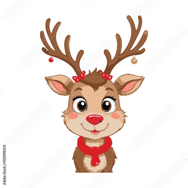 Obraz Cheerful Reindeer with Red Scarf and Bow