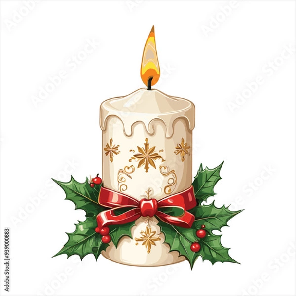 Obraz Elegant Cream Candle with Gold Accents and Red Bow