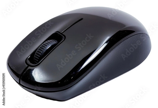 Obraz PNG Black computer mouse resting on a table surface