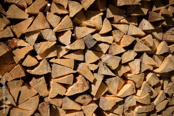 Obraz Stacked firewood neatly arranged in a pile
