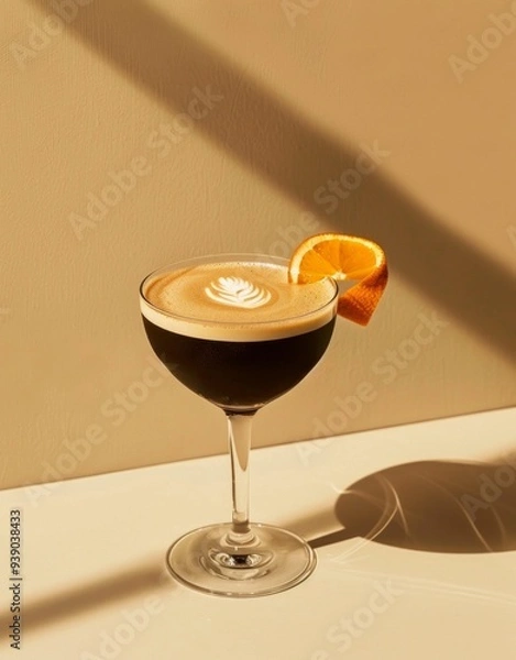 Obraz Elegant Espresso Martini Served at a Trendy Café During Golden Hour