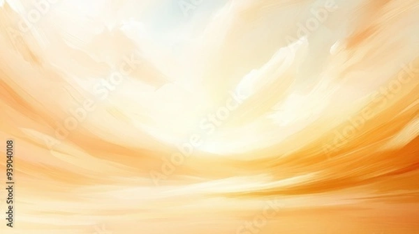 Fototapeta A painting of a yellow sky with clouds and a horizon