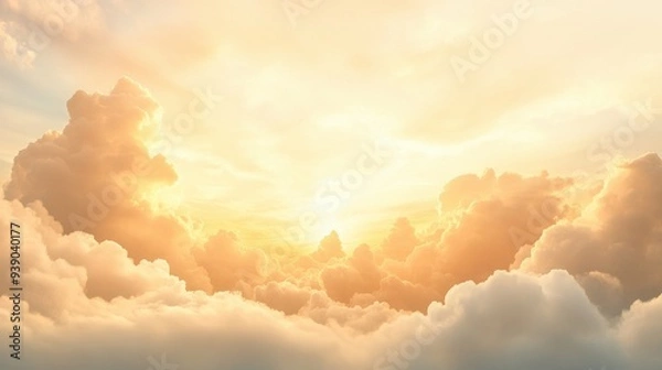 Fototapeta The sky is filled with clouds and the sun is shining brightly