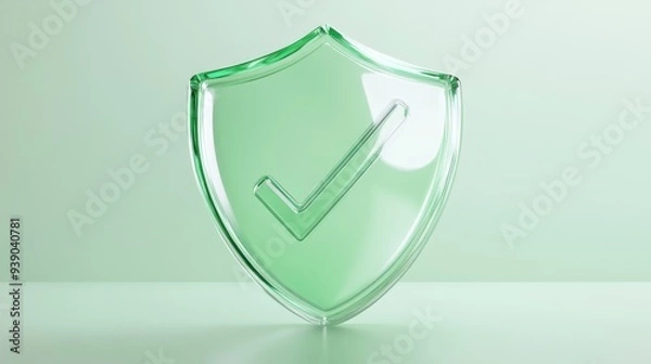 Fototapeta A green shield with a check mark on it