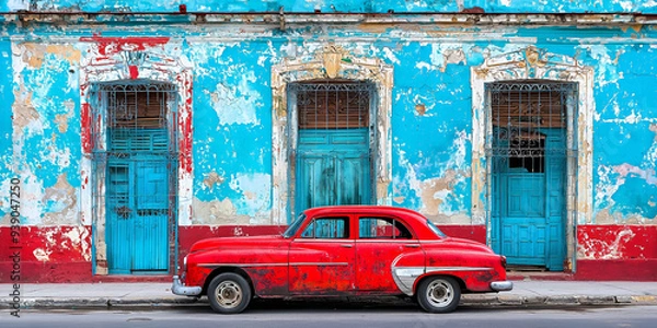 Fototapeta Cuban art style, architecture, transport